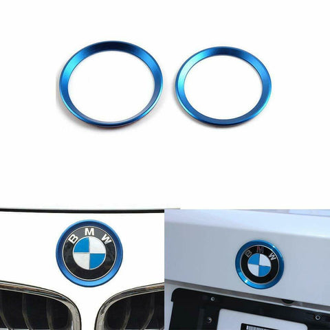 Car Front Rear Logo Cover Ring Trim Hood Emblem Ring for 2013-2019 BMW 3 (Blue)