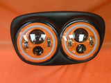 DUAL 7″ ORANGE ORANGE HALO LED ROAD GLIDE Black Light Bulb Headlight Bezel