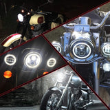 7" Halo LED Black Headlight + 4.5" Halo Fog Lights + Bracket Ring for Harley