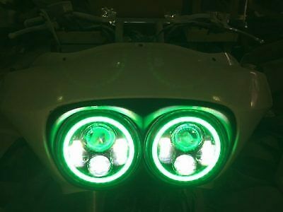 DUAL 7″ DAYMAKER 2014  & UP GREEN HALO LED ROAD GLIDE Black Headlight Bezel