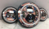 7″ AMERICAN FLAGS DESIGN Headlight 4.5″–4 1/2″ Spot Passing LED Fog Red Halo