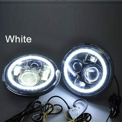 7″ Black Angel Eye WHITE HALO Projector HID LED Light Bulb Headlight Motorcycle