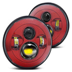2 x 7" Red LED Round Headlight DRL For Jeep 97-2017 Wrangler JK