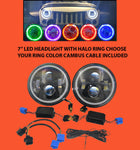 7” SUZUKI SIERRA FITS: JEEP WRANGLER JK CJ TJ LED RUBICON BLUE HALO HEADLIGHTS