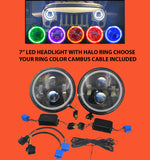 7” SUZUKI SIERRA FITS: JEEP WRANGLER JK CJ TJ LED RUBICON BLUE HALO HEADLIGHTS