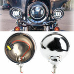 Metal Bar + Pair Chrome 4.5'' LED Fog Light Lamp Outer Cover Housing Bracket Trim For Harley