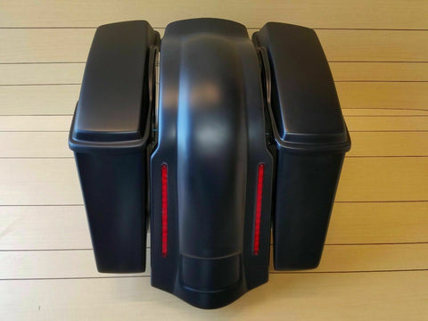 HARLEY DAVIDSON 4" SADDLEBAGS NO CUT OUTS, LIDS & REAR LED FENDER INCLUDED