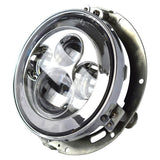 7" LED Projector Chrome Headlight For Harley with Adapter Mount ring