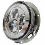 7" LED Projector Chrome Headlight For Harley with Adapter Mount ring