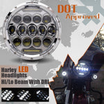 7" 75W LED Chrome Headlight + Passing Lights + Bracket Fit for Harley Touring