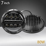 7" 80W Motorcycle LED Headlight Angle Eyes with Halo DRL for Jeep JK CJ Harley