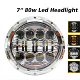 7" 80W Motorcycle LED Chrome Headlight with Halo DRL for Jeep JK CJ Harley