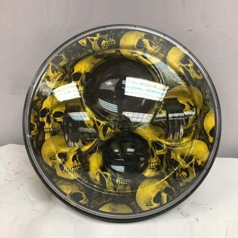 7″ DAYMAKER Replacement Custom Yellow Skull Design Projector HID LED Headlight