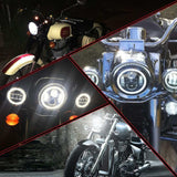 7" Halo LED Chrome Headlight + 4.5" Halo Fog Lights + Bracket Ring for Harley