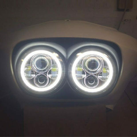 DUAL 7″ DAYMAKER WHITE HALO LED Replacement ROAD GLIDE Black Light Headlight