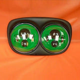 DUAL 7″ GREEN LED ROAD GLIDE Black Light Bulb Headlight Motorcycle Harley Bezel