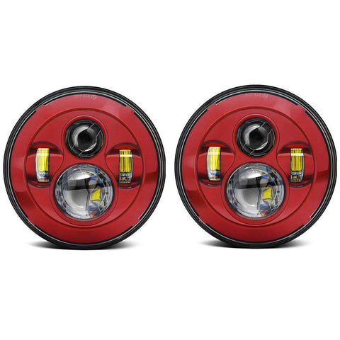 2 x 7" Red LED Round Headlight DRL For Jeep 97-2017 Wrangler JK