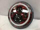 7″ Custom Red With White Halo Skull Design Projector HID LED Headlight
