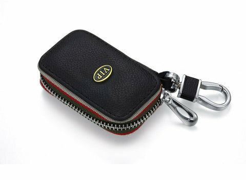 Car key Chain bag Genuine Leather VIP Keyring Wallet Zipper Case Auto Remote Key