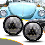 75W Black LED Projector 7"Inch Round Headlights For Volkswagen Beetle 1950-1979
