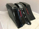 Harley 6″ Saddlebags Out & Down Bags Painted VIVID BLACK Lids & Custom Rear LED