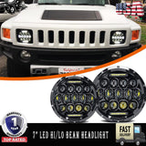 Pair DOT Approved LED HUMMER H2 7" REAL Projector Hi/Lo Beam w/ DRL Headlights