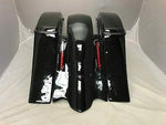 Harley 6″ Saddlebags Out & Down Bags Painted VIVID BLACK Lids & Custom Rear LED