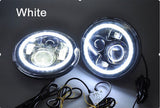 7” JEEP WRANGLER JK CJ TJ LED RUBICON CHROME WHITE HALO HEADLIGHTS PAIR / SET