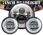 7" LED Halo Headlight+ 4.5'' Passing Lights for Harley Touring Road King Ultra