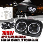 DUAL 5.75" DAYMAKER LED ROAD GLIDE Black with HALO Headlight + Bezel