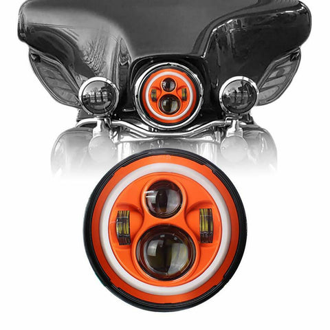 7″ Inch ORANGE With ORANGE Halo HID LED Headlight Motorcycle For Harley