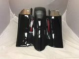 Harley 6″ Saddlebags Out & Down Bags Painted VIVID BLACK & Custom Lids No CutOut
