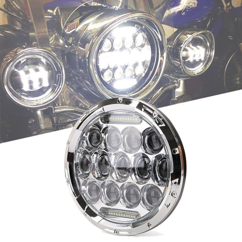 7" 75W LED Chrome Headlight + Passing Lights + Bracket Fit for Harley Touring