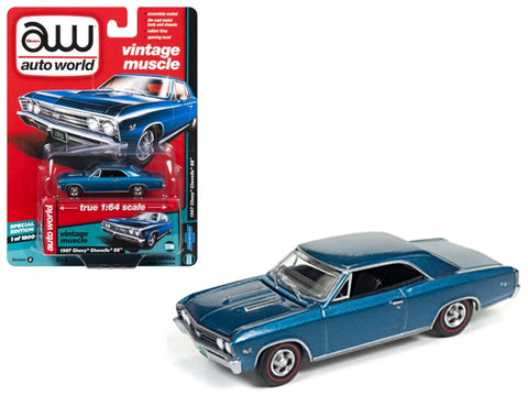 1967 Chevrolet Chevelle SS Marina Blue \"Vintage Muscle\" 1/64 Diecast Model Car by Autoworld