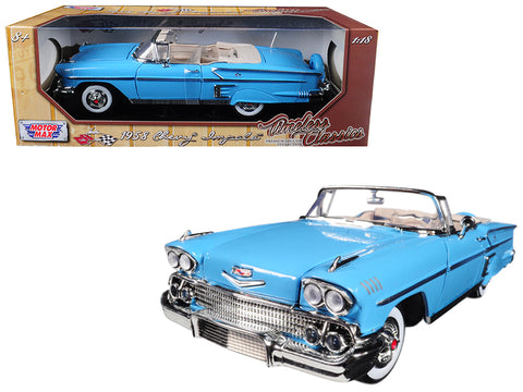 1958 Chevrolet Impala Convertible Light Blue \"Timeless Classics\"  1/18 Diecast Model Car by Motormax