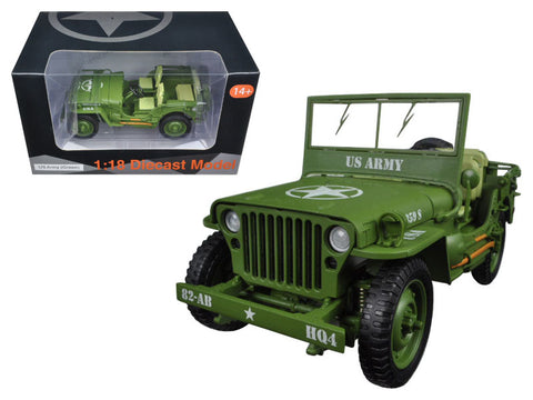 US Army WWII Jeep Vehicle Green 1/18 Diecast Model Car by American Diorama