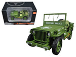 US Army WWII Jeep Vehicle Military Police Green 1/18 Diecast Model Car by American Diorama