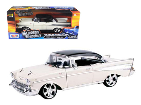 1957 Chevrolet Bel Air Hard Top Cream with Custom Wheels 1/18 Diecast Model Car by Motormax