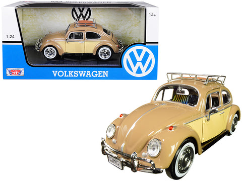 1966 Volkswagen Classic Beetle with Roof Luggage Rack Light Brown 1/24 Diecast Model Car by Motormax