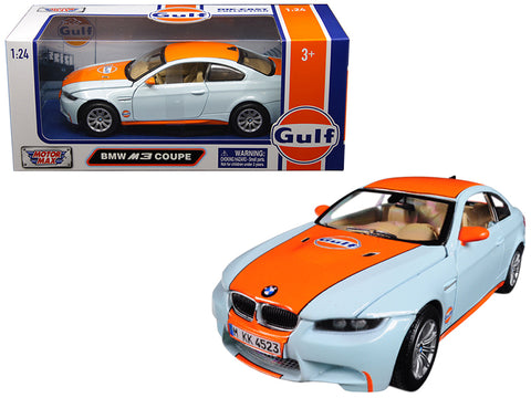 BMW M3 Coupe with \"Gulf\" Livery Light Blue with Orange Stripe 1/24 Diecast Model Car by Motormax