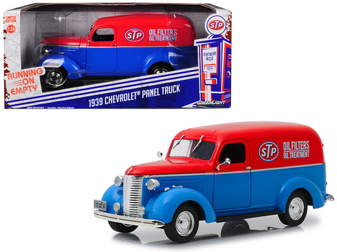 1939 Chevrolet Panel Truck \"STP\" Blue with Red Top Running on Empty Series 1/24 Diecast Model Car by Greenlight