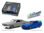 1970 Chevrolet Chevelle SS Grey and 2002 Nissan Skyline GT-R Blue Drag Scene \"Fast and Furious\" Movie (2009) Diorama Set 1/43 Diecast Model Cars by Greenlight