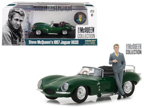 1957 Jaguar XKSS Green with Steve McQueen Figurine \"Steve McQueen Collection\" (1930-1980) 1/43 Diecast Model Car by Greenlight
