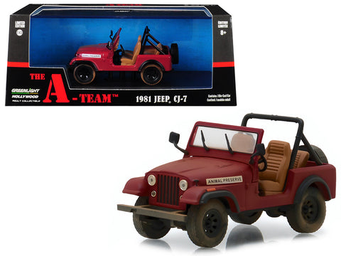 1981 Jeep CJ-7 \"Animal Preserve\" Red \"The A-Team\" (1983-1987) TV Series 1/43 Diecast Model Car  by Greenlight