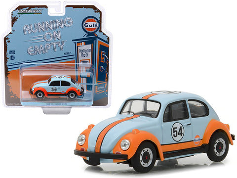 1966 Volkswagen Beetle #54 \"Gulf Oil\" Light Blue and Orange \"Running on Empty\" Release 1 1/43 Diecast Model Car by Greenlight