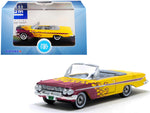 1961 Chevrolet Impala Convertible Yellow with Purple Flames \"Hot Rod\" 1/87 (HO) Scale Diecast Model Car by Oxford Diecast