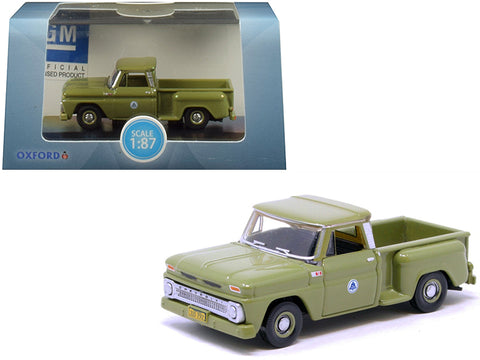 1965 Chevrolet C10 Stepside \"Bell System\" Pickup Truck Green 1/87 (HO) Scale Diecast Model Car by Oxford Diecast
