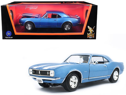 1967 Chevrolet Camaro Z/28 Metallic Blue with White Stripes 1/18 Diecast Model Car by Road Signature