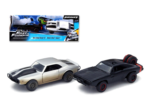 Dom\'s 1970 Dodge Charger R/T Off Road and Roman\'s Chevrolet Camaro Z/28 \"Fast & Furious 7\" Movie Set of 2 Cars 1/32 Diecast Model Cars by Jada