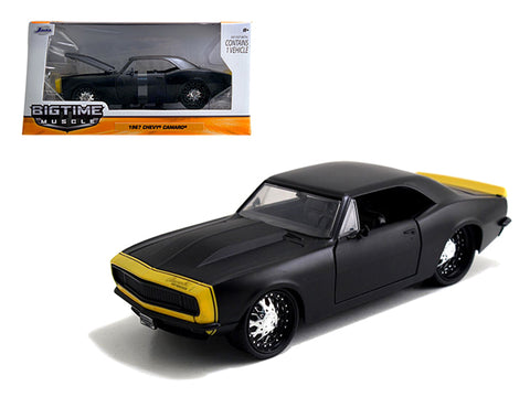 1967 Chevrolet Camaro Matt Black /Yellow 1/24 Diecast Model Car by Jada